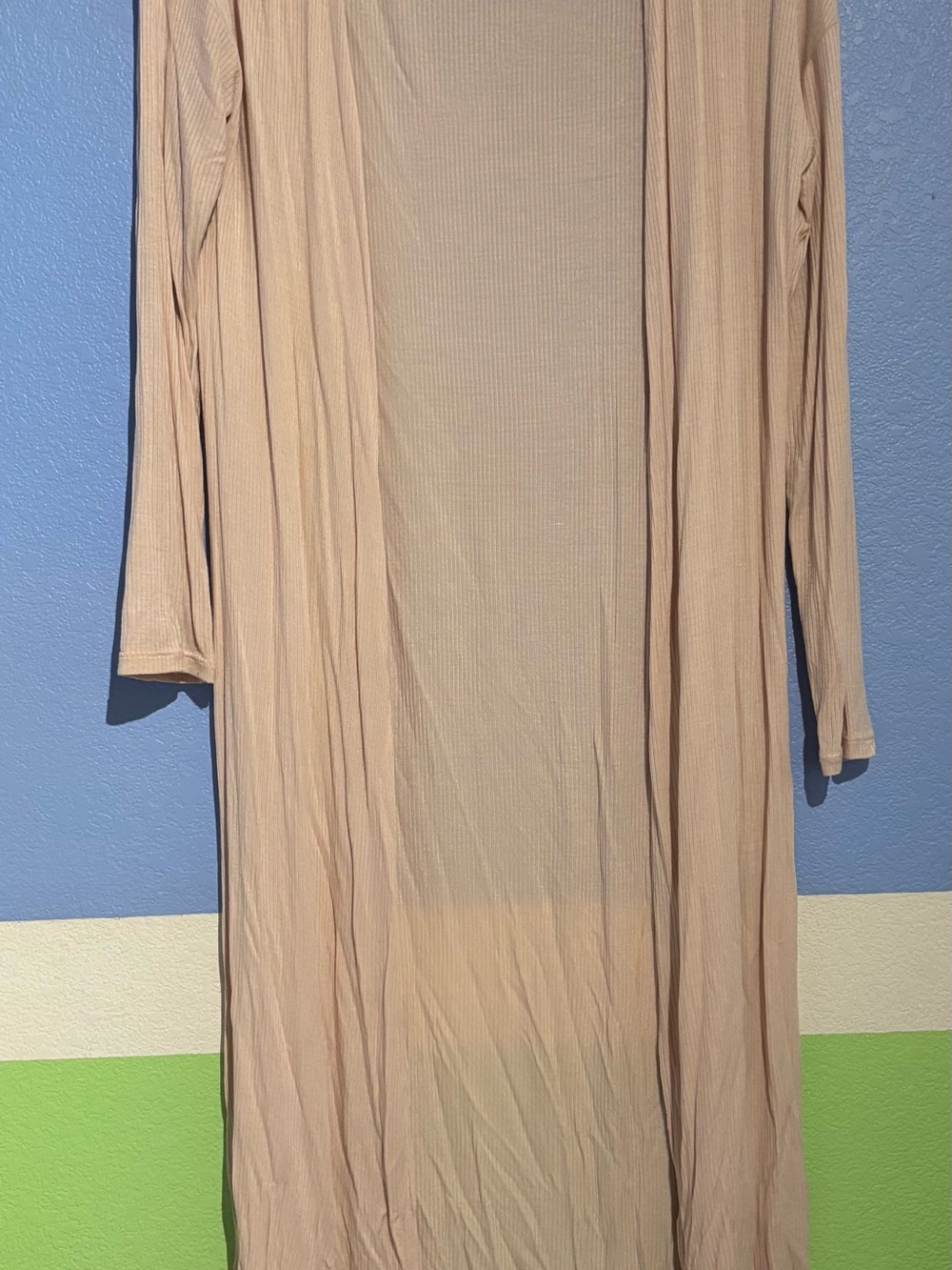 See You Monday Long Ribbed Duster Cardigan in Light Beige